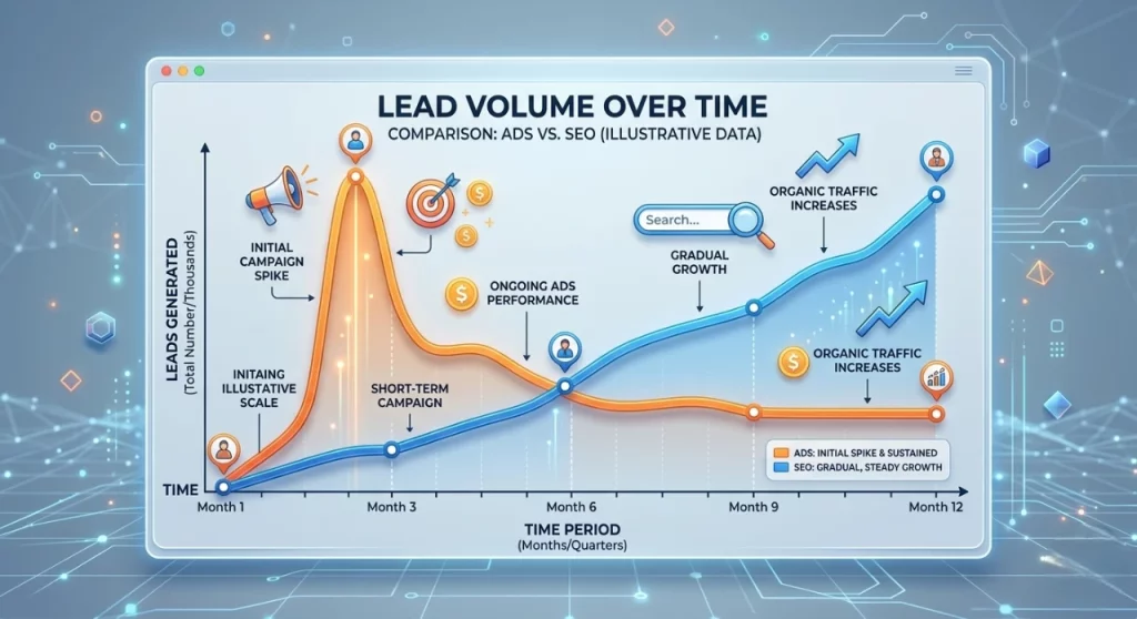 SEO vs Google Ads for Chiropractors in Vancouver, WA 2 Lead Volume Over Time